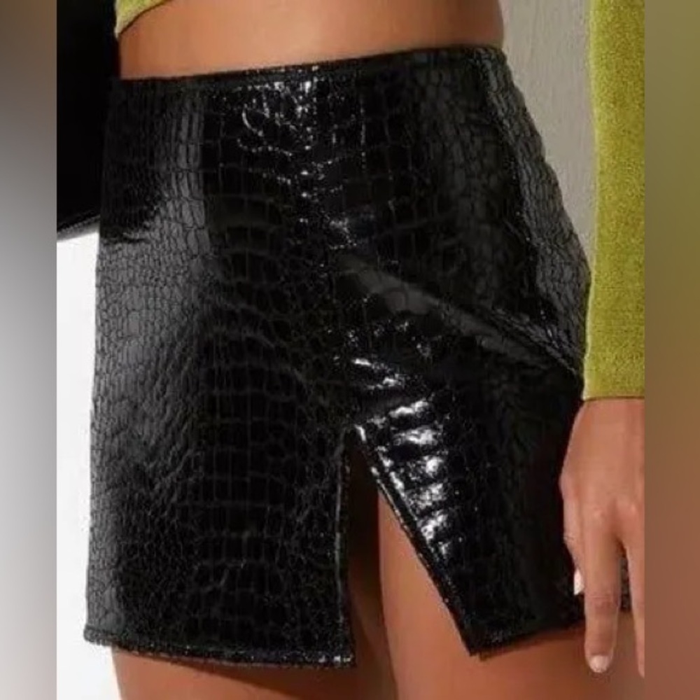 Black Faux Leather Snakeskin Mini Skirt